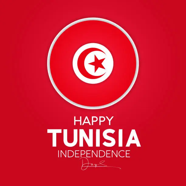 Vector illustration of Happy Tunisia independence day celebration every year in 20th March. National holiday day of Tunisia's waving flags. Vector illustration for banner, greeting card, poster with background.