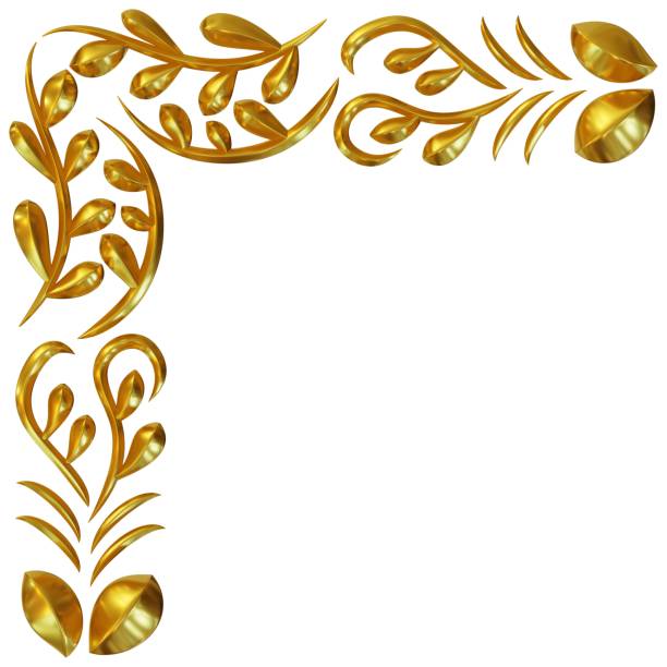 istock Golden corner decoration grasses and leaves shape. 3d rendering. 2014832766