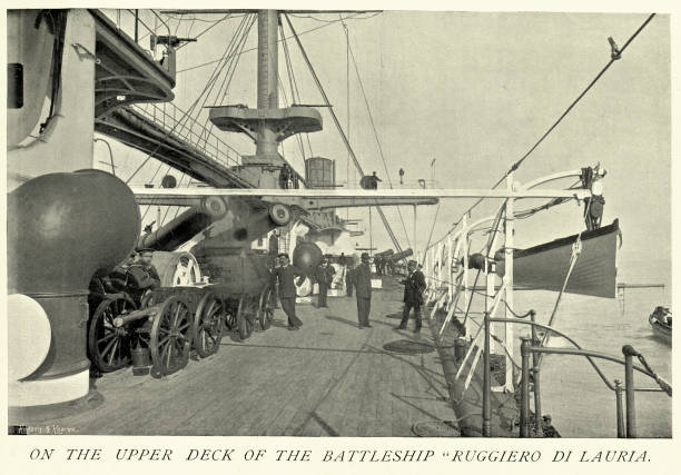 istock Italian Navy Warship, Upper deck, Cannons, Battleship, Ruggiero De Lauria., Navy Military History, 19th Century 1890s 2014854675
