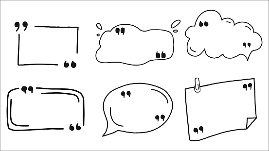 Hand-Drawn Doodle Speech Bubbles and Quote Marks on a White Background