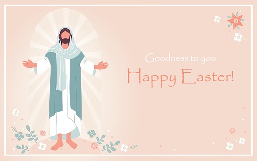 Happy Easter Sunday Day Illustration with Jesus, Religios card.Celebration of Ressurection, for Web Banner or Landing Page in Hand Drawn Templates.Vector