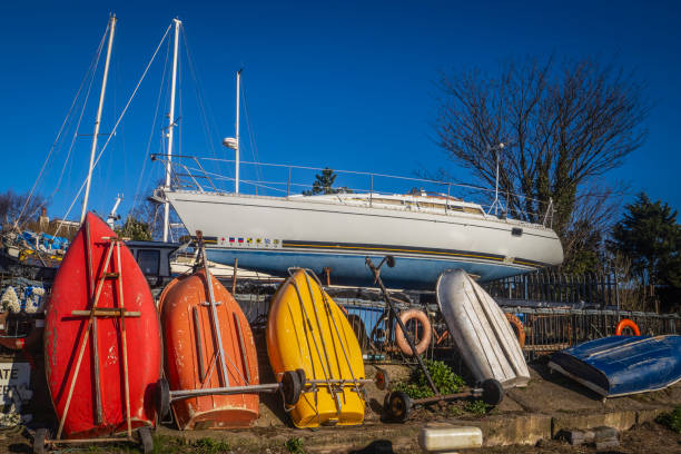 02.02.2024 Heswall, Wirra l, UK. More than 100 mostly unused boats, dinghies, trailers and other marine related items have been at Banks Road slipway and foreshore for a number of years.