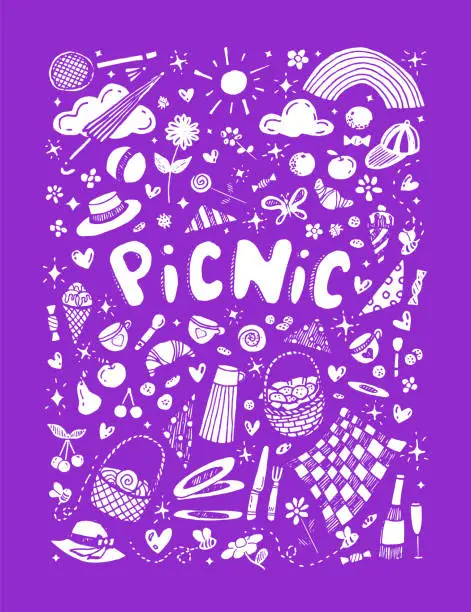 Vector illustration of White picnic vector illustration on purple background