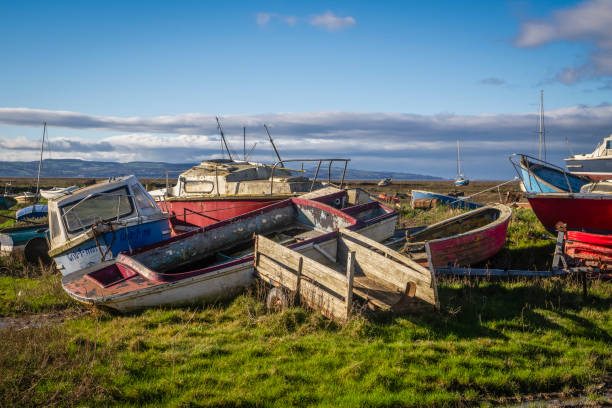 Fishing boat in the port of St. Abbs village, Scotland, UK