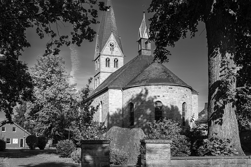 A church photographed from its back view.
