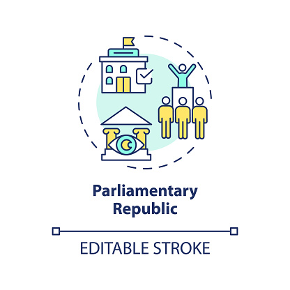 Parliamentary republic multi color concept icon. Federal government policy. Political parties, senate lawmakers. Round shape line illustration. Abstract idea. Graphic design. Easy to use