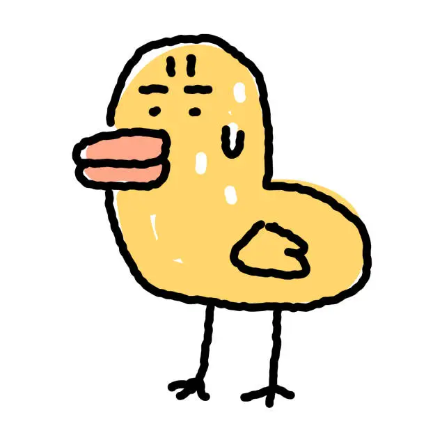 Vector illustration of Doodle Line Drawing: A strange-looking but cool duck feels irritable