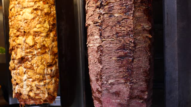 rotating traditional gyros meat close up