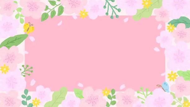 Vector illustration of Sakura and butterfly background frame inspired by spring, stylish hand-drawn illustration