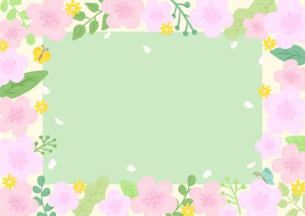 Vector illustration of Sakura and butterfly background frame inspired by spring, stylish hand-drawn illustration