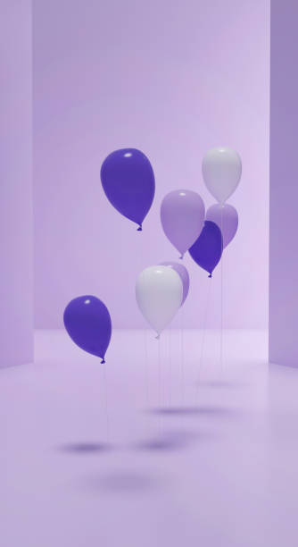 istock Purple stage for presentation with helium balloons. Stage for product presentation or celebration. 3D rendering. 2014984006