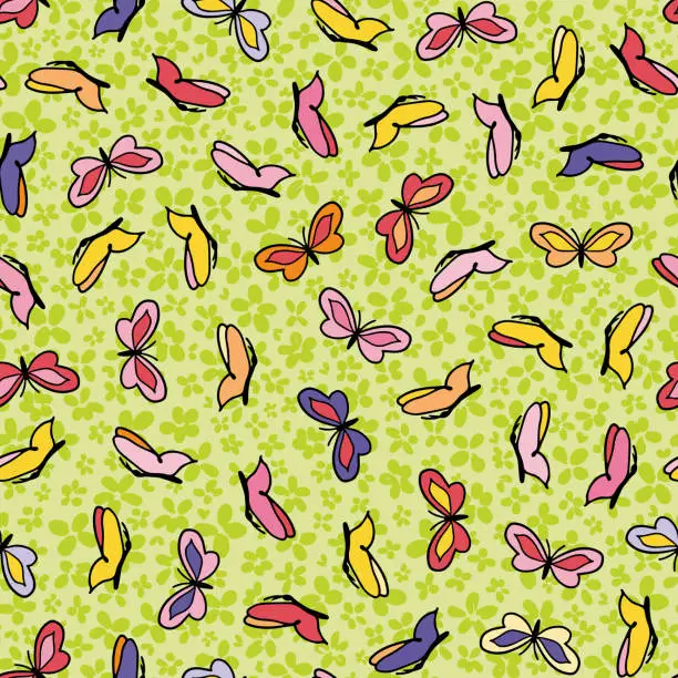 Vector illustration of Colorful butterflies with little flowers.