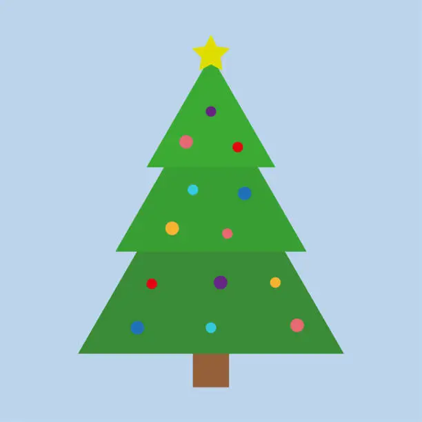 Vector illustration of A festive evergreen Christmas tree adorned with a bright yellow star on top