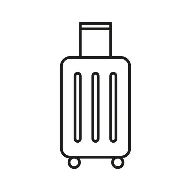 Vector illustration of A rectangle sketch of a suitcase logo in electric blue with parallel wheels