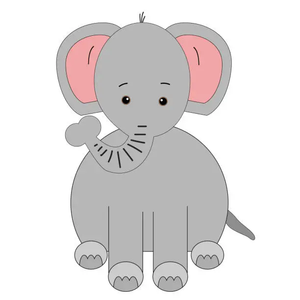 Vector illustration of Cute baby elephant sitting isolated on white background.