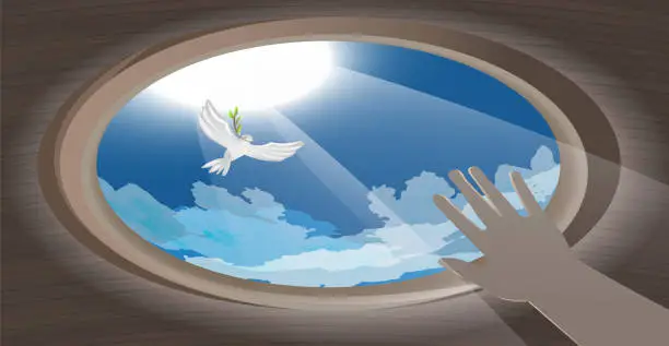 Vector illustration of Noah. Dove of Hope.