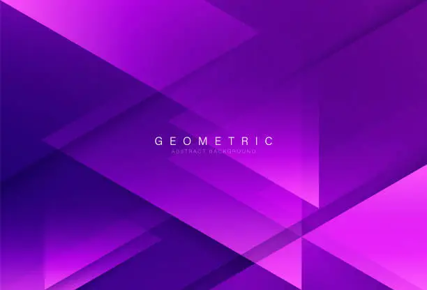 Vector illustration of Purple geometric abstract background with glowing triangle shapes. Minimal geometric. Futuristic modern design. Suit for banner, brochure, business, poster, presentation, website. Vector illustration