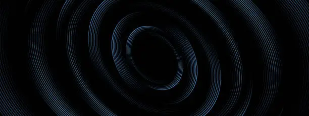 Vector illustration of Dark abstract background with glowing oval lines. Spiral lines. Swirl motion. Geometric lines design elements. Futuristic technology concept. Suit for cover, banner, brochure, flyer, poster, website