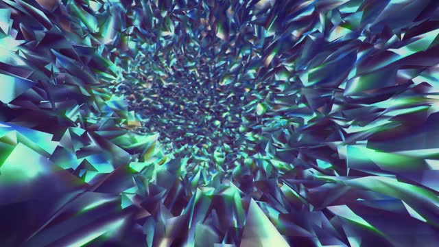 3D animation of futuristic tunnel with shimmering diamonds.