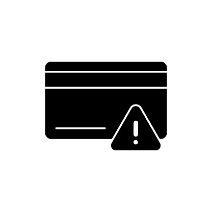 Invalid Credit Card solid icon design on a white background. This black flat icon suits infographics, web pages, mobile apps, UI, UX, and GUI designs.