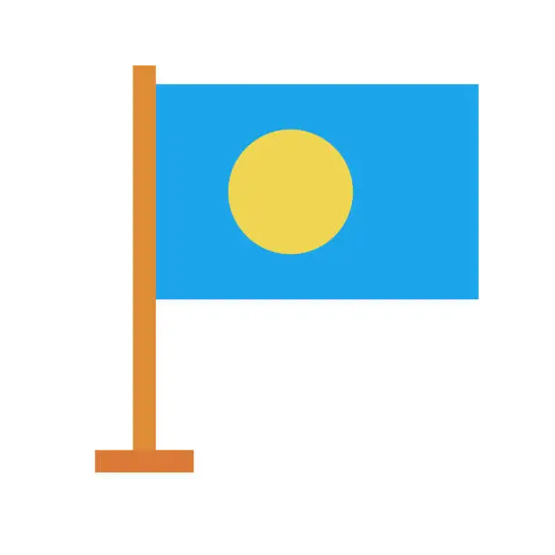 Vector illustration of Palau flag icon with pole. Vector.