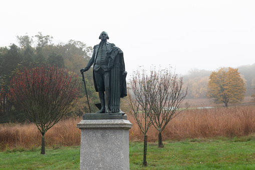 King of Prussia, USA - October 21, 2020. Statue of George Washington at Washington's Headquarter in Valley Forge National Historic Park, Pennsylvania, USA