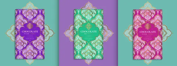 Vector illustration of Luxury packaging design of chocolate bars. Vintage vector ornament template. Elegant, classic elements. Great for food, drink and other package types. Can be used for background and wallpaper.