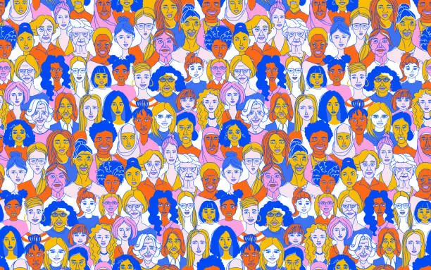 Vector illustration of Celebrating Women: Diverse Portrait seamless pattern background
