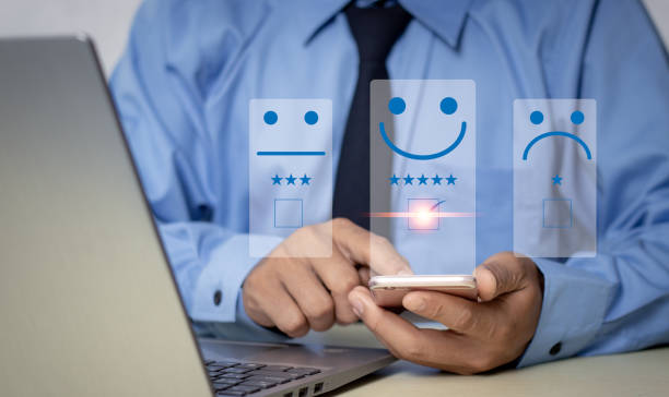 istock User give rating to service experience on online application, Customer review satisfaction feedback survey concept, Customer can evaluate quality of service leading to reputation ranking of business. 2015157180