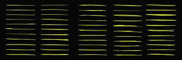 Vector illustration of Underline strikethrough neon yellow lines set vector illustration