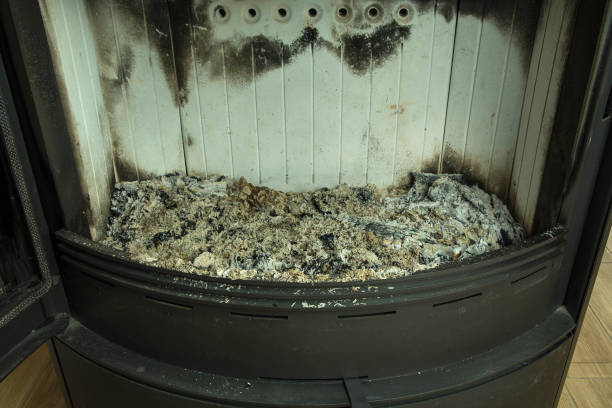 Ashes from the wood in a fire stove