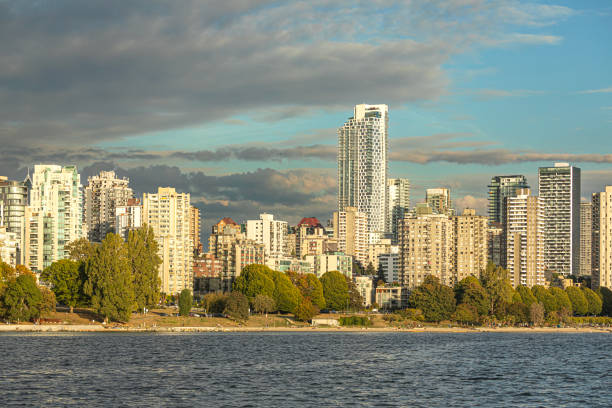 Some of the high-rise apartment and condominium buildngs behind Sunset Beach in the West End/Downtown area of Vancouver, BC, Canada