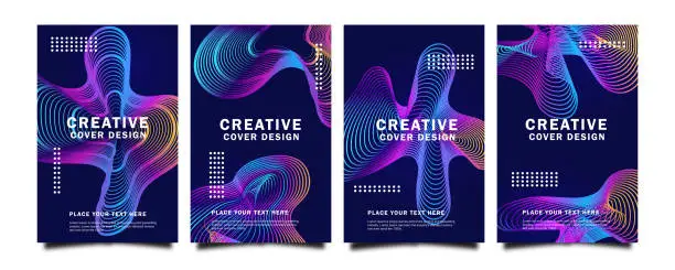 Vector illustration of Set of trendy gradient cover design abstract background template with dynamic soft colourful and wavy fluid shapes