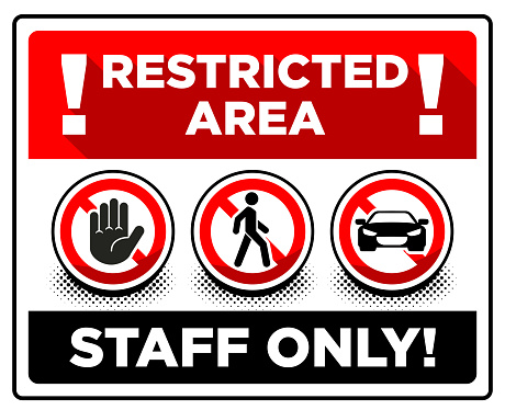 Restricted Area, staff only symbol sign. Vector on transparent background