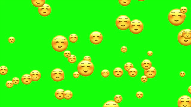 Calm emoji. Relieved emoticon, peaceful face. Animated flying emojis. Social media icons symbol animation with green screen background.