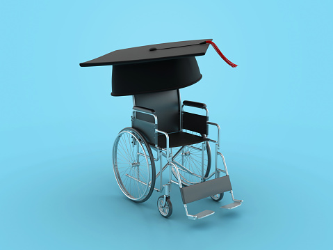 Wheelchair with Graduation Cap - Color Background - 3D Rendering