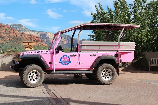 Pink Jeep, recreational vehicle in Sedona, Arizona, United States, July 20, 2015.
