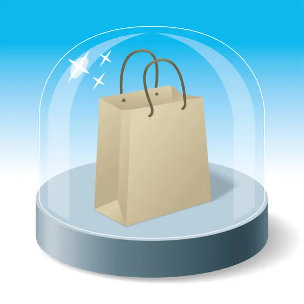 Vector illustration of Paper Bag Shop Protected in a Glass Container