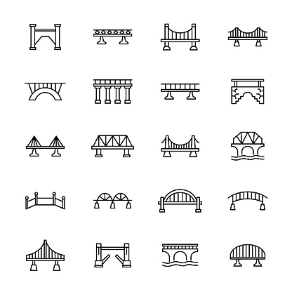 Bridge river line icon illustration. Architecture iron stone bridge construction railway road linear icon.