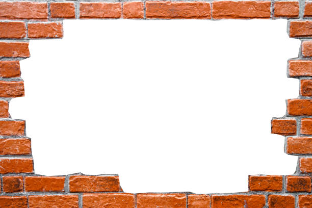 istock Brick wall with white hole, antique old grunge brown red texture background. 2015314705