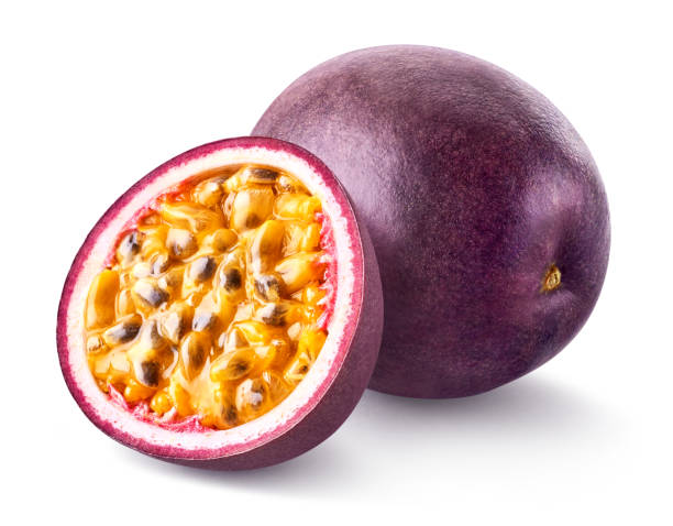 istock Whole and half fresh passion fruit on white background 2015350260