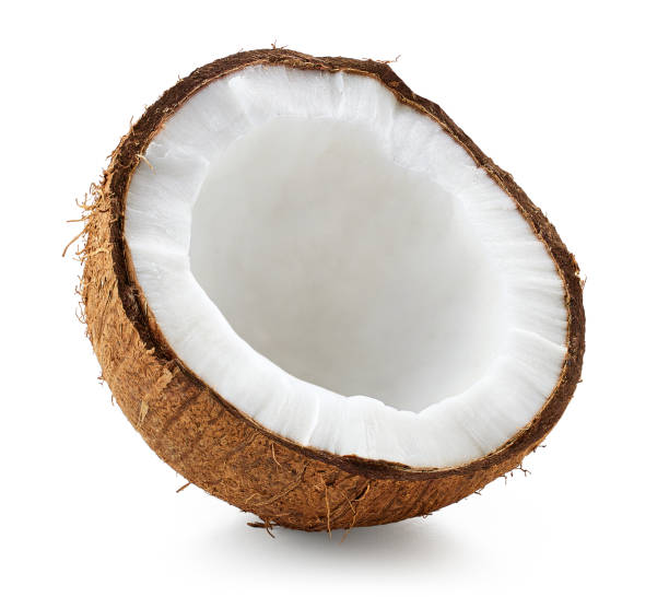 One beautiful fresh ripe coconut half isolated on white background