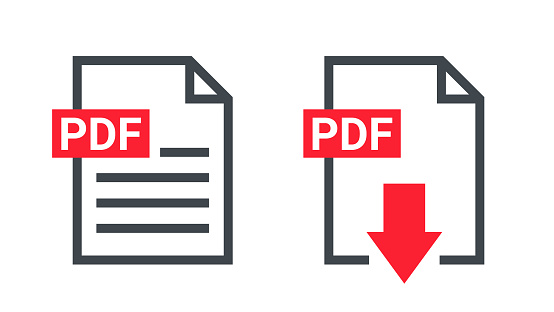 PDF file icon format. Pdf download document image button vector doc icon.