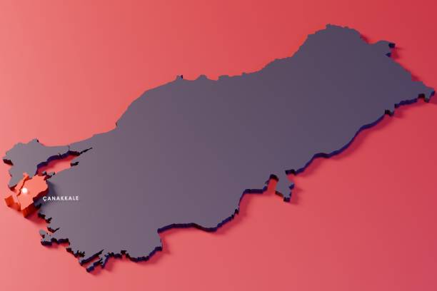 3D map of Canakkale City in Turkey, Red Background