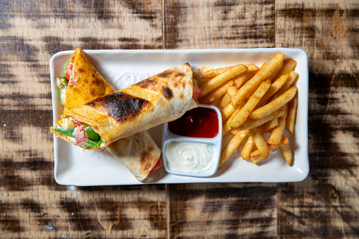 Chicken wrap and fries