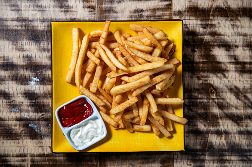 Overhead image of Fries with Ketchup and Mayo