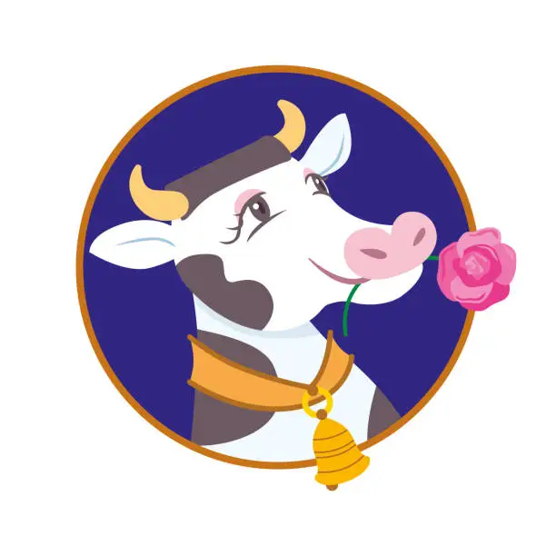 Vector illustration of Happy Cow Cute Head Icon Brand