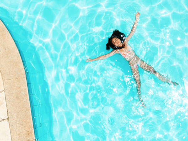 istock drone view on girl swimming on the back in pool 2015388777