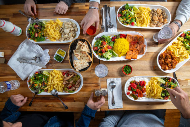 Friends eating at a Middle Eastern Restaurant
