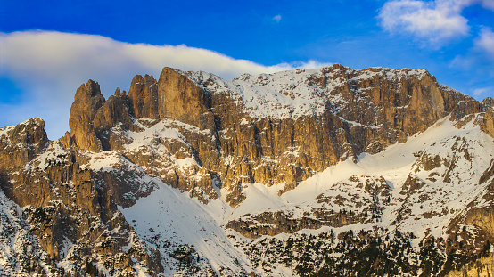Aerial view of the sunrise dolomites moutains